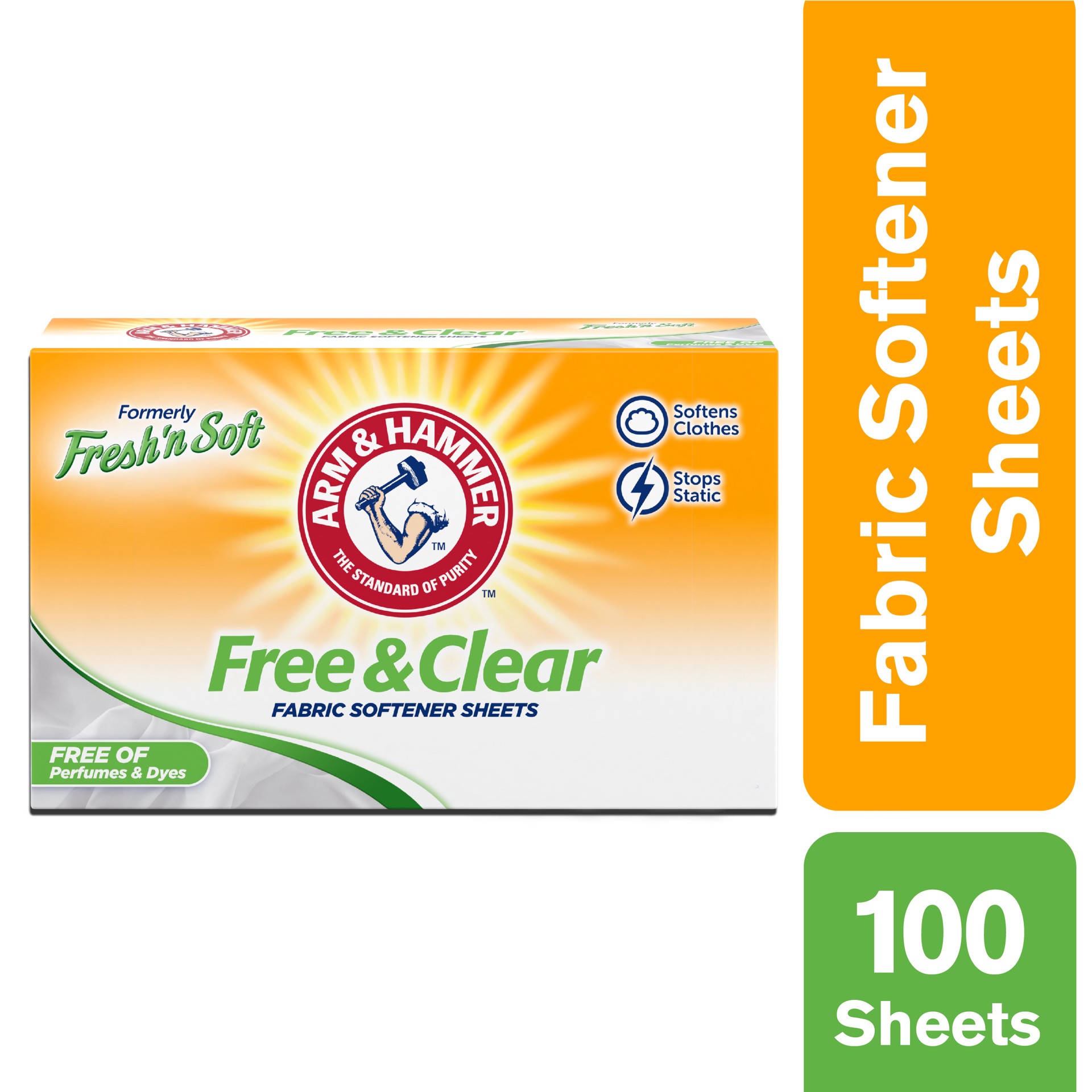 slide 3 of 5, ARM & HAMMER Fabric Softener Sheets, Free of Perfumes and Dyes, 100 ct, 100 ct