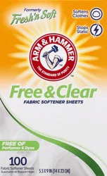 ARM & HAMMER Free & Clear Fabric Softener Sheets 100 ea