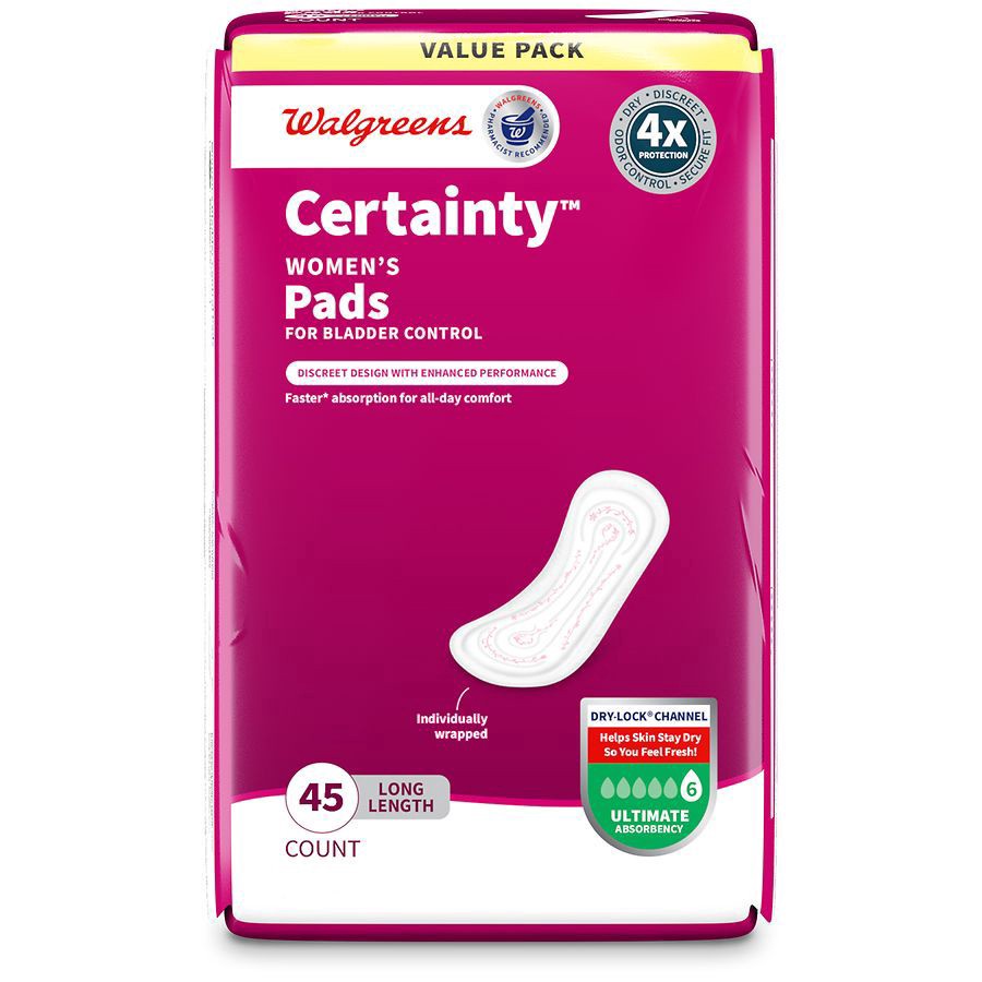 slide 3 of 5, Walgreens Certainty Women's Ultimate Absorbency Long Length Bladder Control Pads, 45 ct