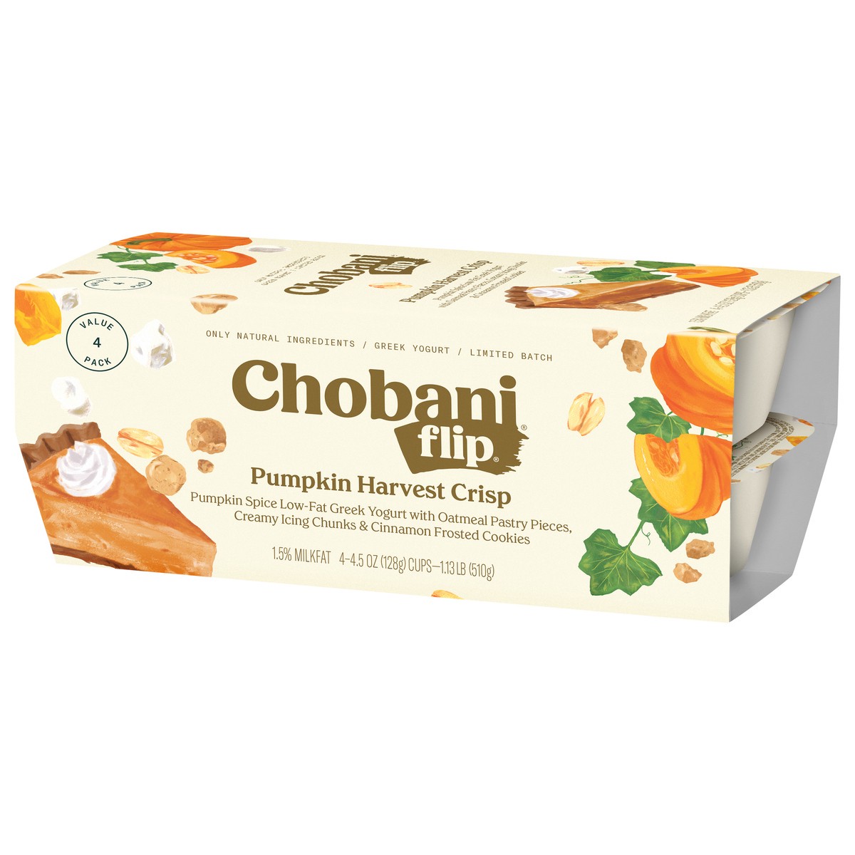 slide 3 of 9, Chobani Flip Low-Fat Greek Yogurt Pumpkin Harvest Crisp Limited Batch 4.5oz 4-pack, 4 ct