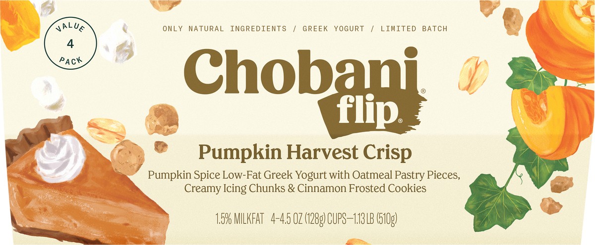 slide 6 of 9, Chobani Flip Low-Fat Greek Yogurt Pumpkin Harvest Crisp Limited Batch 4.5oz 4-pack, 4 ct