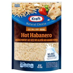 Kraft Hot Habanero Monterey Jack Shredded Cheese with Extra Hot Jalapeno & Habanero Peppers, 8 oz Bag