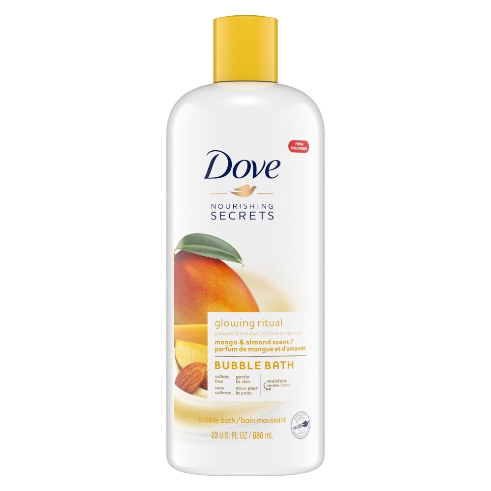 slide 1 of 1, Dove Beauty Nourishing Secrets Glowing Ritual Sulfate Free Bubble Bath Mango & Almond, 23 fl oz