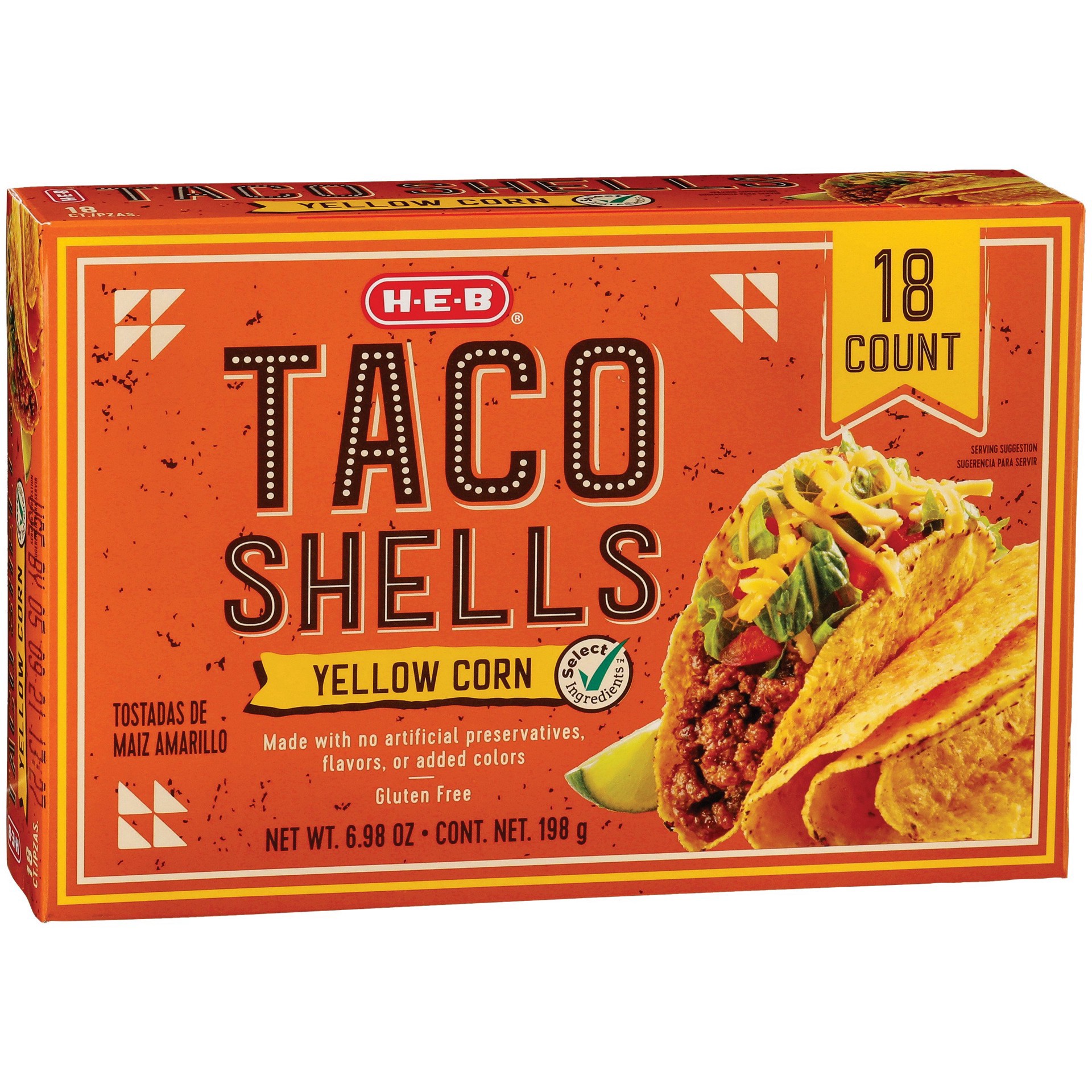 slide 1 of 1, H-E-B Select Ingredients Taco Shells, 18 ct