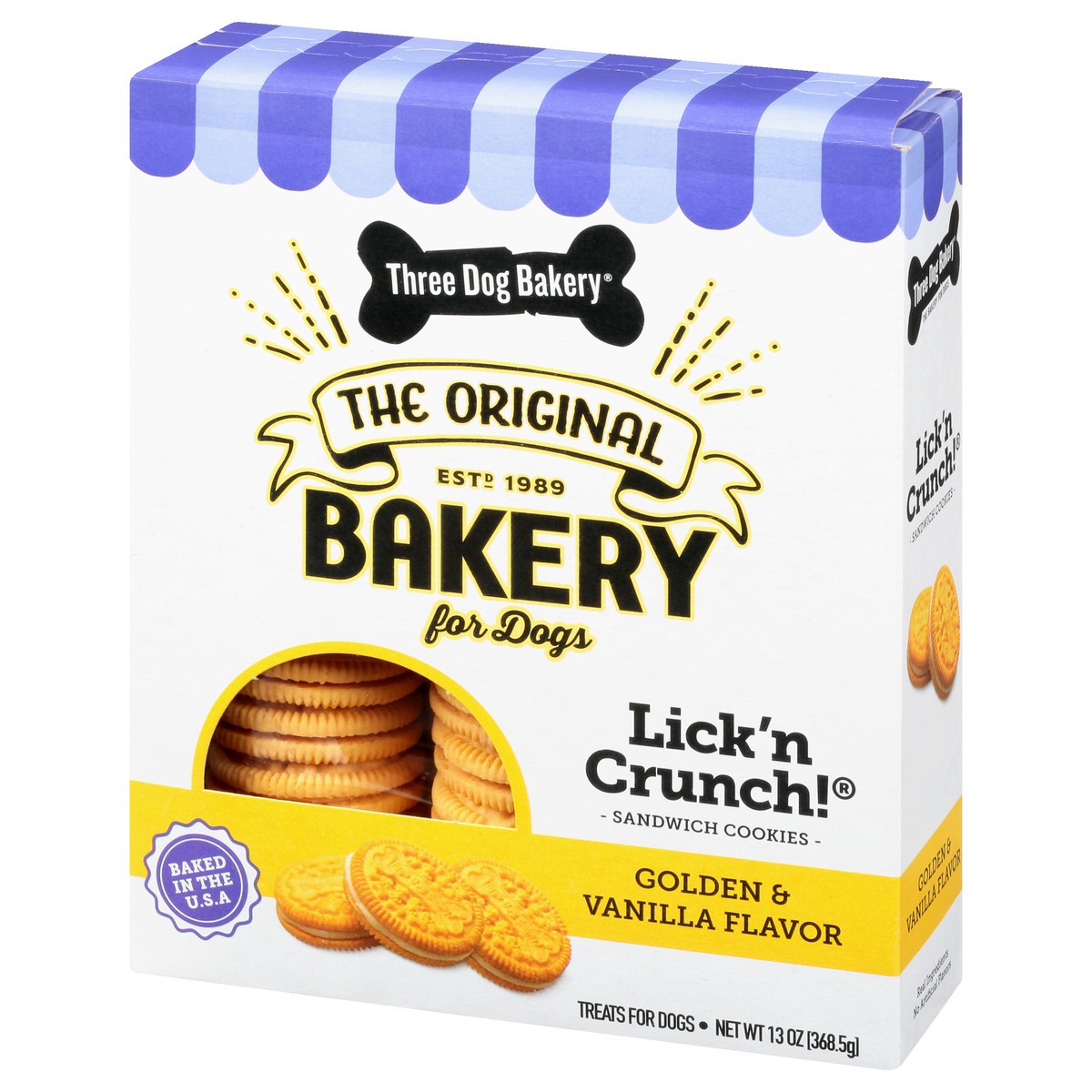 slide 6 of 9, Three Dog Bakery Lick''n Crunch Sandwich Cookies Golden & Vanilla Flavor Treats for Dogs 13 oz, 13 oz