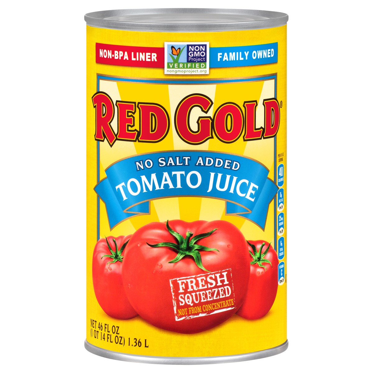 slide 1 of 11, Red Gold No Salt Added Tomato Juice, 46 fl oz