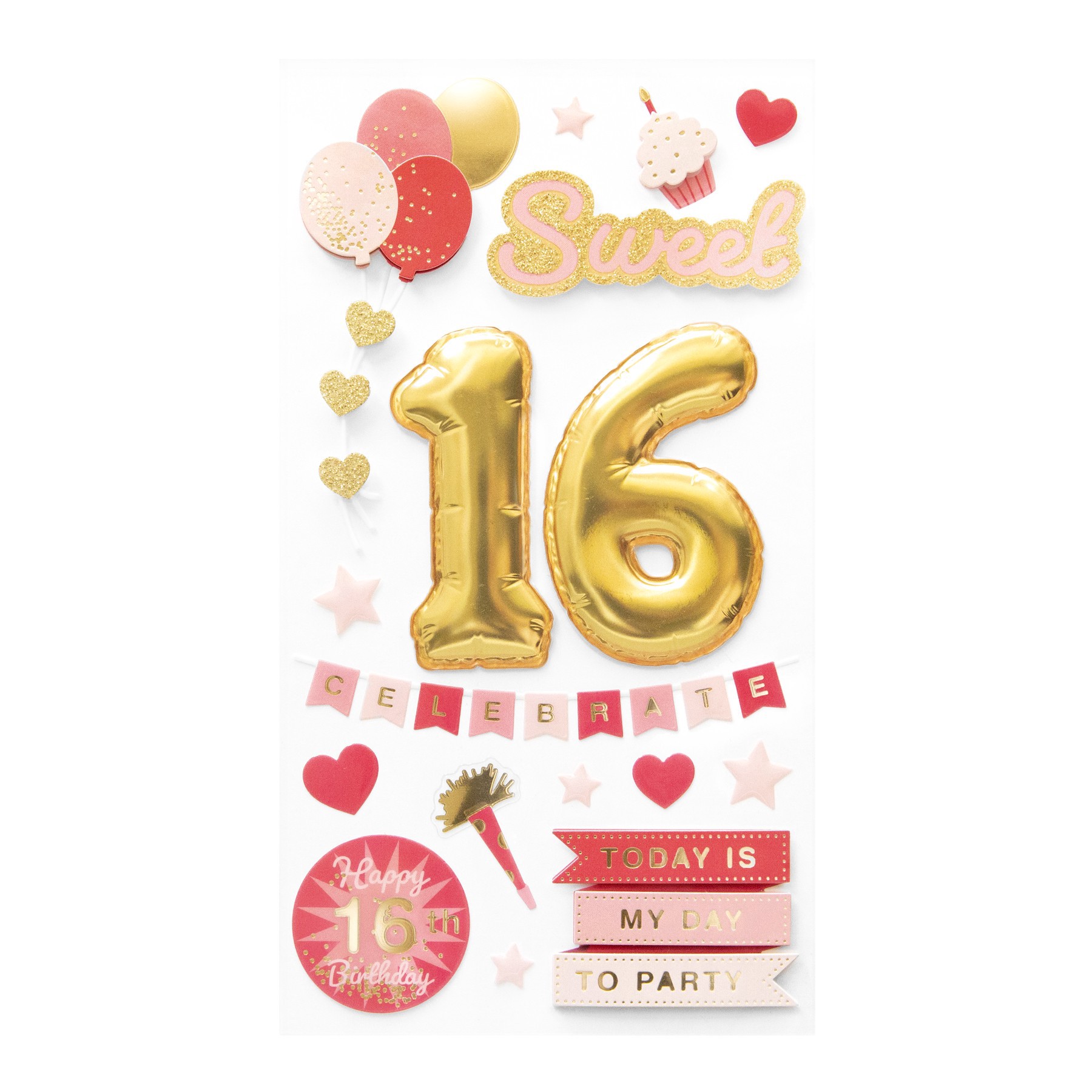 slide 3 of 3, Sweet 16 Dimensional Stickers By Recollections, 3.875 in x 7 in