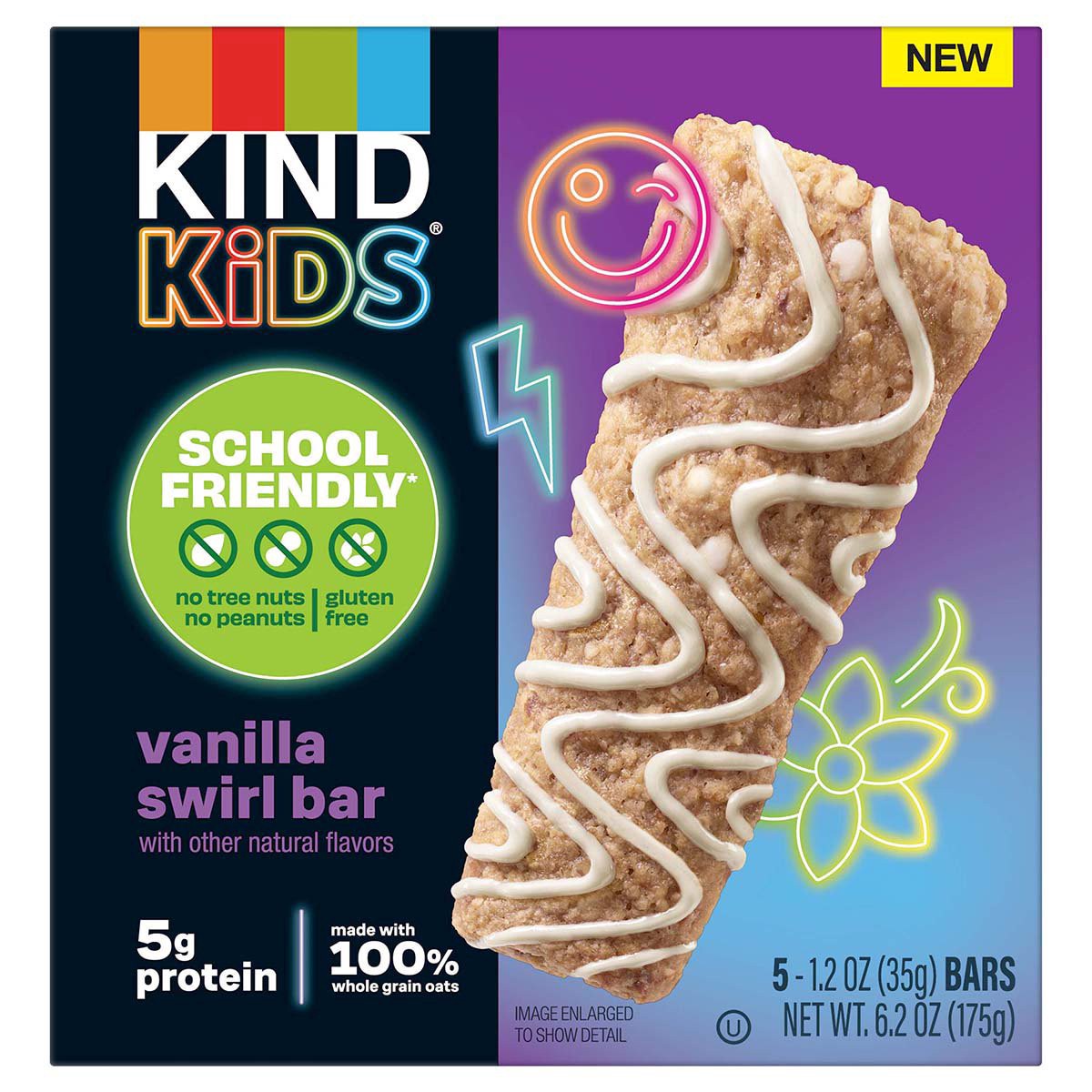 slide 1 of 1, KIND Kids Vanilla Swirl Bar with Other Natural Flavors, Tree Nut Free, Peanut Free, Gluten Free, Made With Whole Grain Oats, 6.2 oz Box (5 Bars), 5 ct