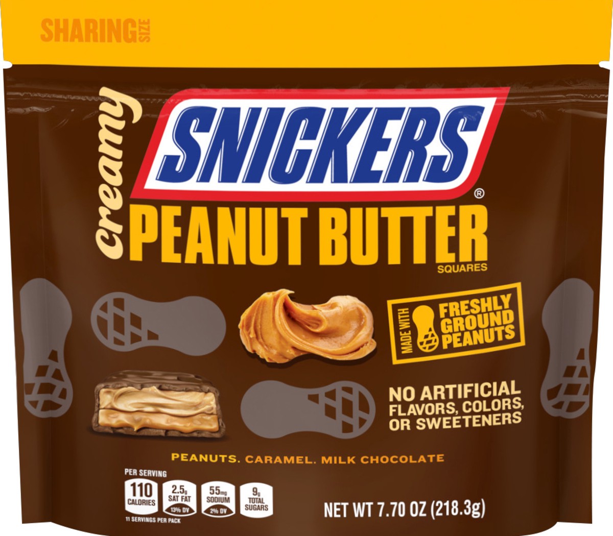 slide 5 of 7, SNICKERS Creamy Peanut Butter Square Milk Chocolate Candy Bars, Sharing Size, 7.7 oz Bag, 7.7 oz