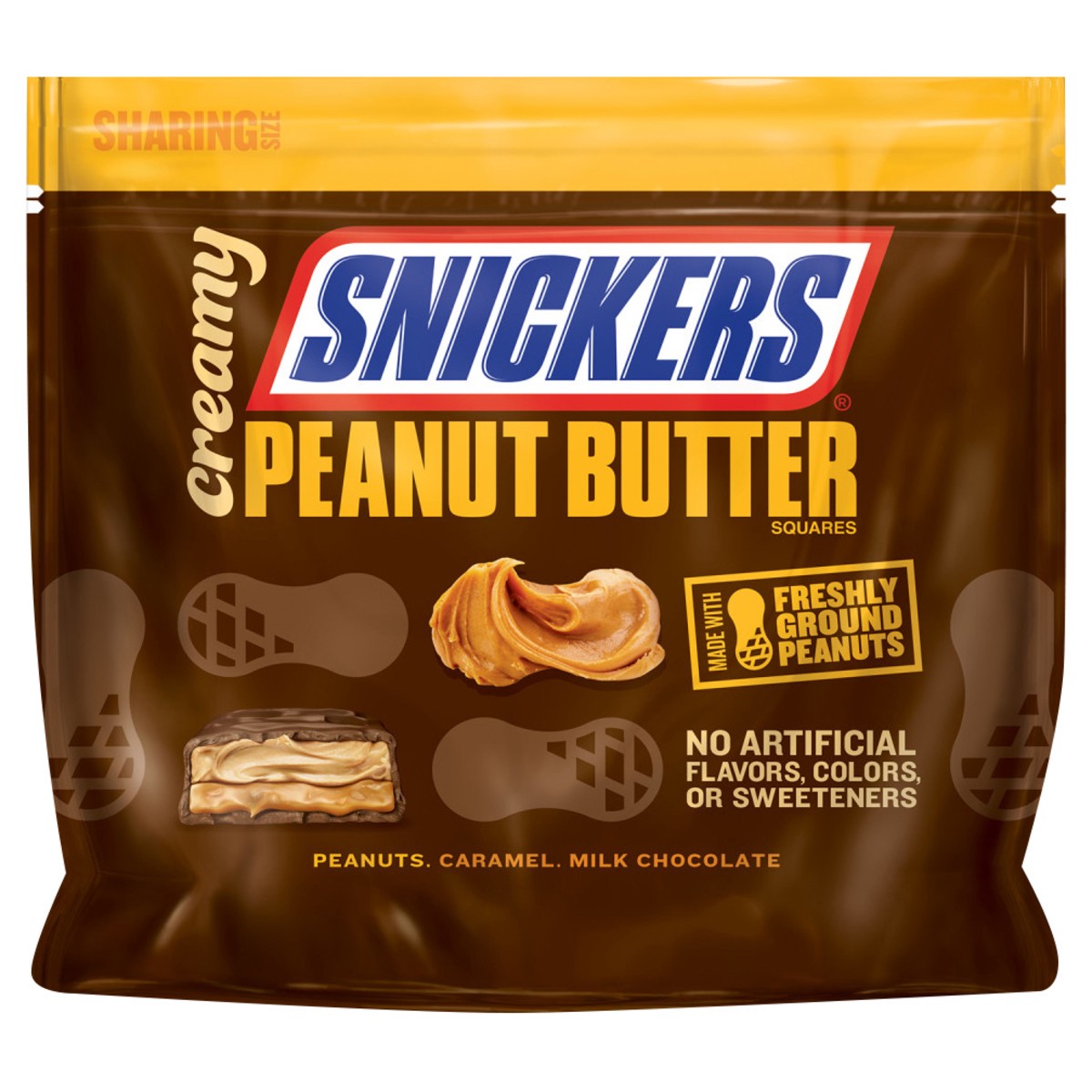 slide 2 of 7, SNICKERS Creamy Peanut Butter Square Milk Chocolate Candy Bars, Sharing Size, 7.7 oz Bag, 7.7 oz