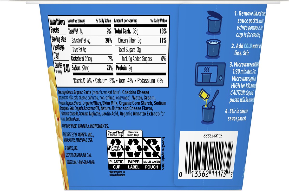 slide 5 of 9, Annie's Microwavable Macaroni and Cheese Cups, Deluxe Rich & Creamy, Shells & Classic Cheddar, 1 Cup, 2.6 oz