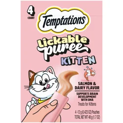 Temptations Lickable Puree Kitten Salmon & Dairy Flavor Treats for Kittens 4 - 12 g Pouches