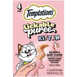 Temptations Lickable Puree Kitten Salmon & Dairy Flavor Treats for Kittens 4 - 12 g Pouches