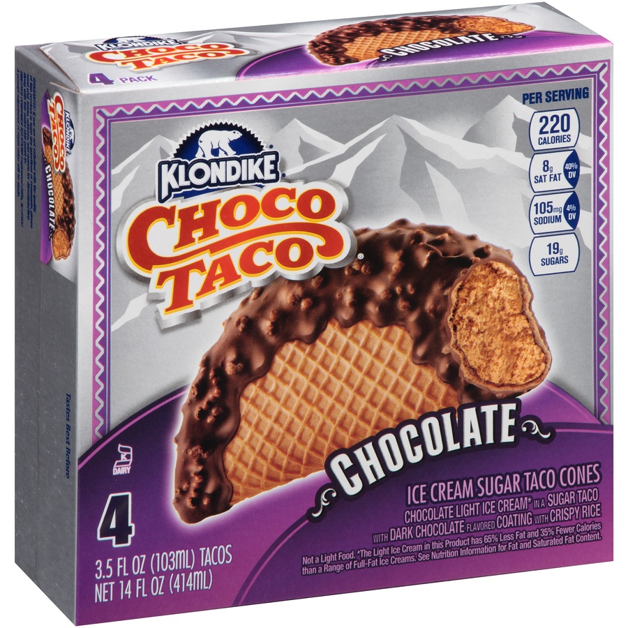 slide 2 of 6, Klondike Chocolate Choco Taco Ice Cream, 4 ct; 14 fl oz