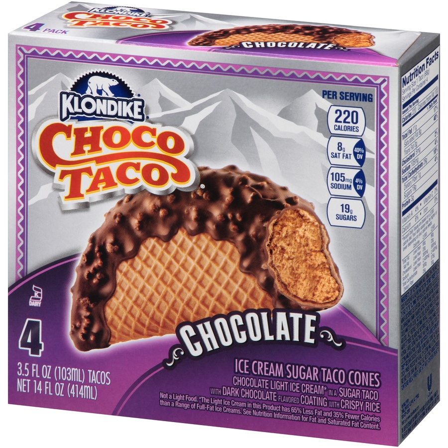 slide 3 of 6, Klondike Chocolate Choco Taco Ice Cream, 4 ct; 14 fl oz