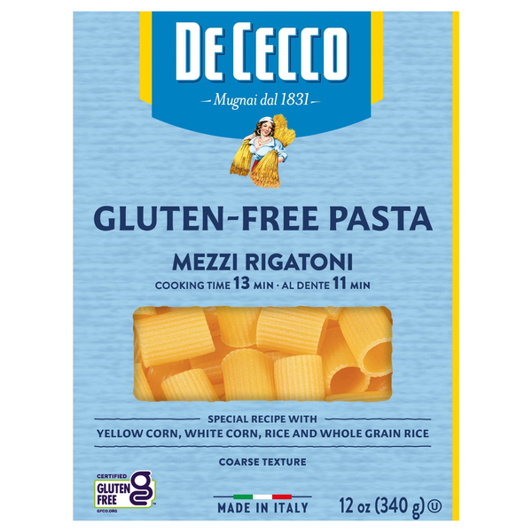 slide 1 of 1, De Cecco Gluten Free Mezzi Rigatoni Pasta, 12 oz
