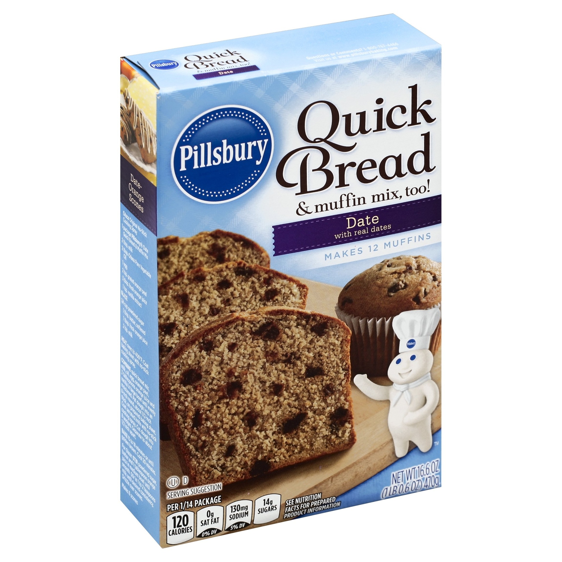 slide 1 of 1, Pillsbury Date Quick Bread Muffin Mix Too, 16.6 oz