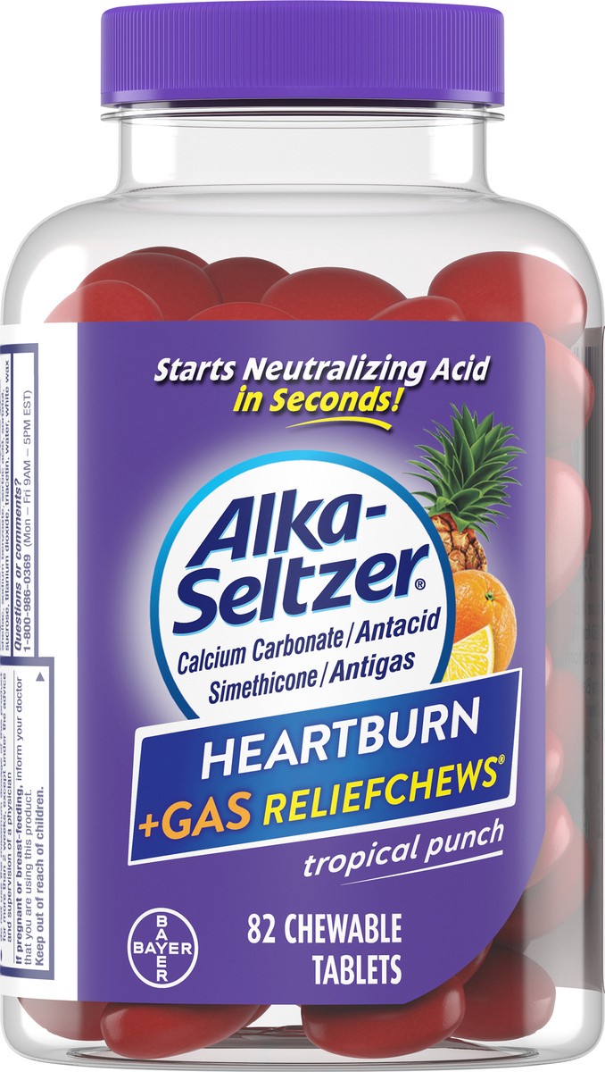 slide 6 of 8, Alka-Seltzer Chewable Tablets Tropical Punch Hearburn + Gas Reliefchew 82 ea Bottle, 82 ct