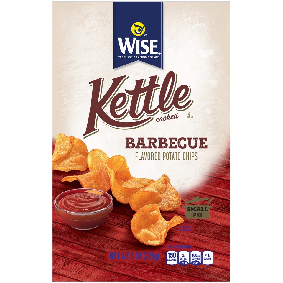 slide 1 of 6, Wise Kettle Cooked Barbecue Flavored Potato Chips, 8 oz