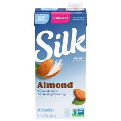 Silk Almond Milk, Unsweetened, Shelf Stable, Dairy Free, Lactose Free, Gluten Free Vegan Milk with 0g Saturated Fat and No Cholesterol per Serving, 32 FL OZ Quart