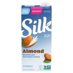 Silk Almond Milk, Unsweetened, Shelf Stable, Dairy Free, Lactose Free, Gluten Free Vegan Milk with 0g Saturated Fat and No Cholesterol per Serving, 32 FL OZ Quart