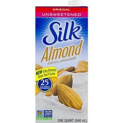 Silk Almond Milk, Unsweetened, Shelf Stable, Dairy Free, Lactose Free, Gluten Free Vegan Milk with 0g Saturated Fat and No Cholesterol per Serving, 32 FL OZ Quart