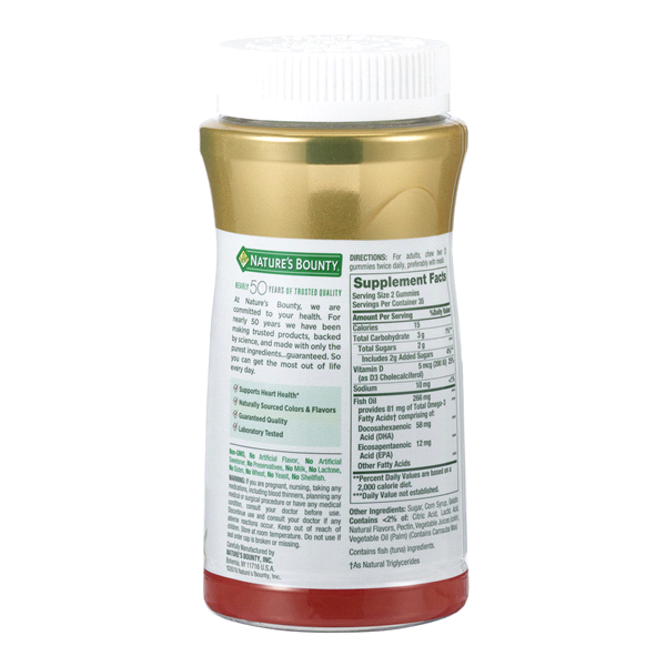 slide 8 of 9, Nature's Bounty Omega-3, Gummies, Grape, Strawberry & Raspberry Flavored, 70 ct