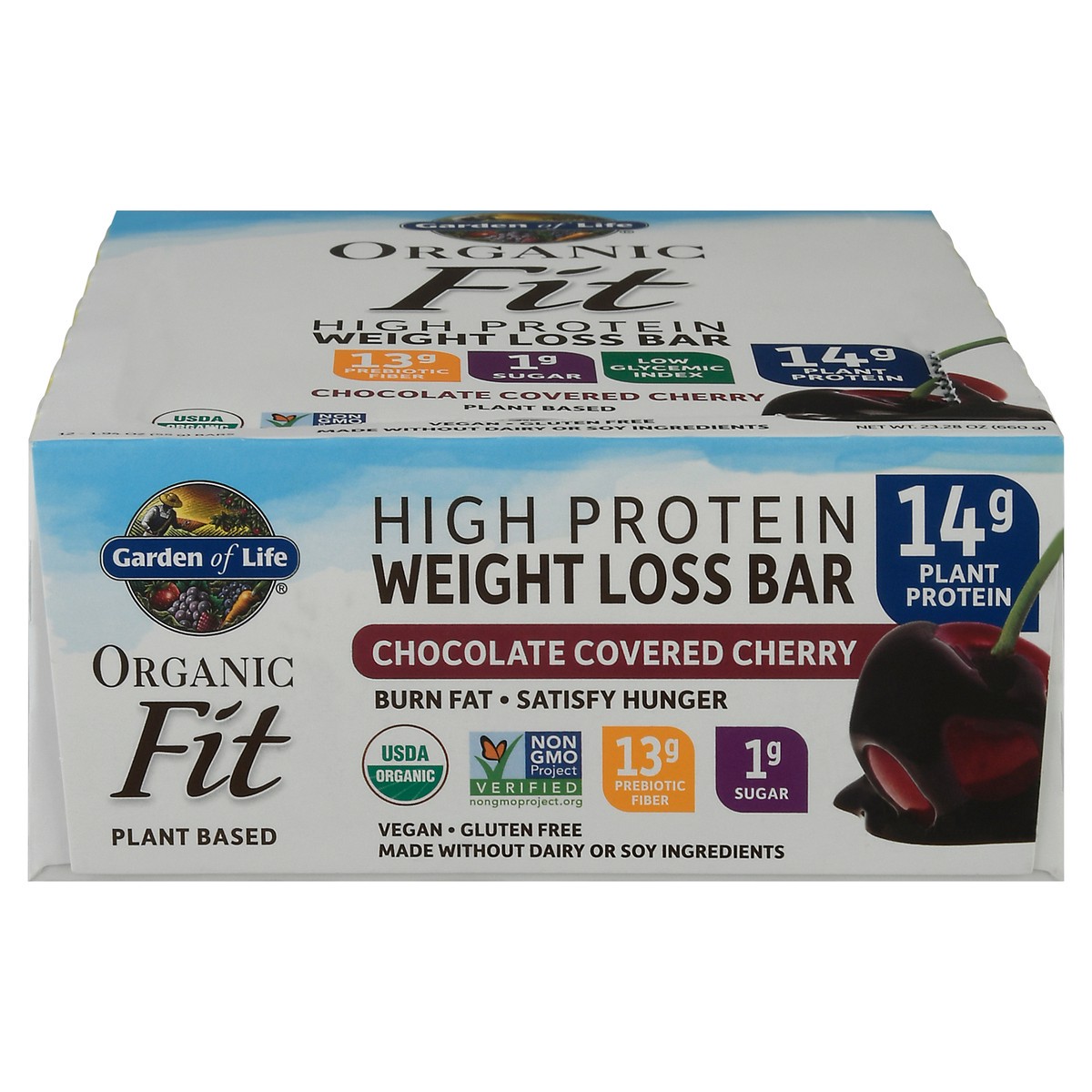 slide 1 of 13, Garden of Life Organic Fit High Protein 12 Pack Chocolate Covered Cherry Weight Loss Bar 12 ea, 12 ct