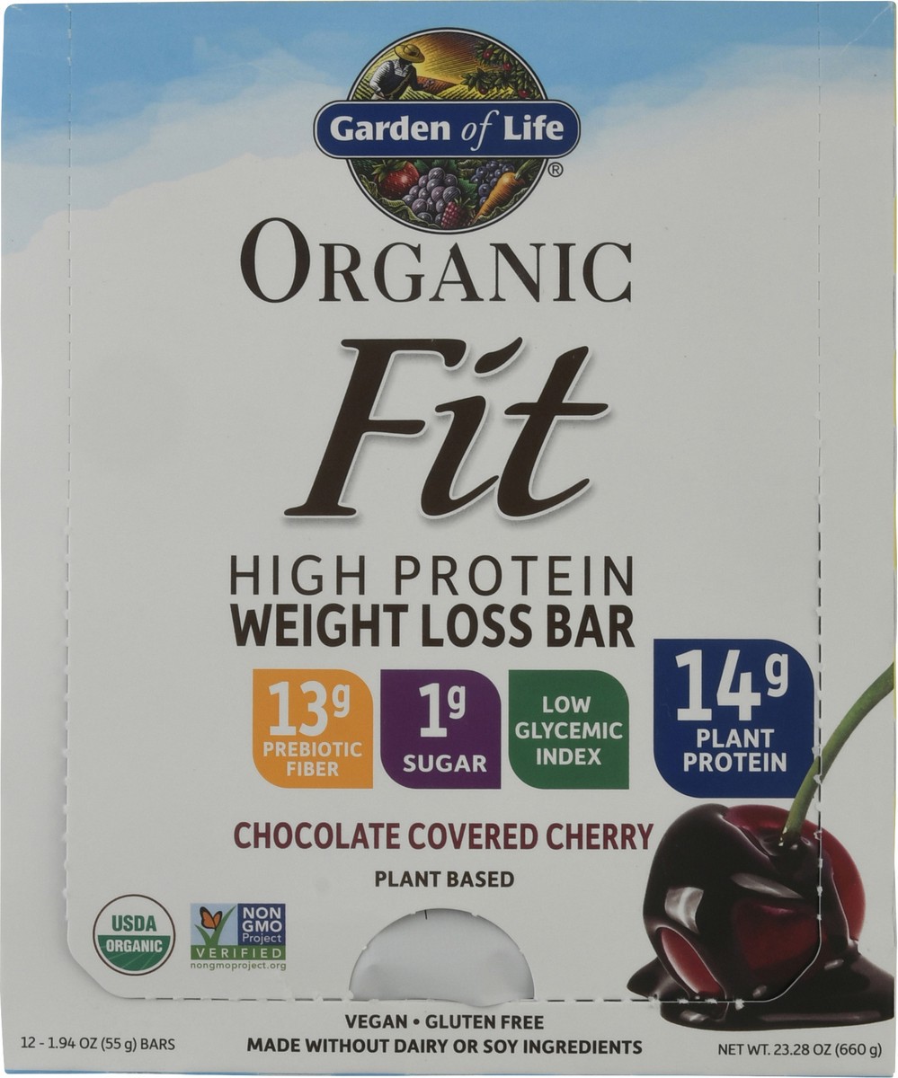 slide 1 of 13, Garden of Life Organic Fit High Protein 12 Pack Chocolate Covered Cherry Weight Loss Bar 12 ea, 12 ct