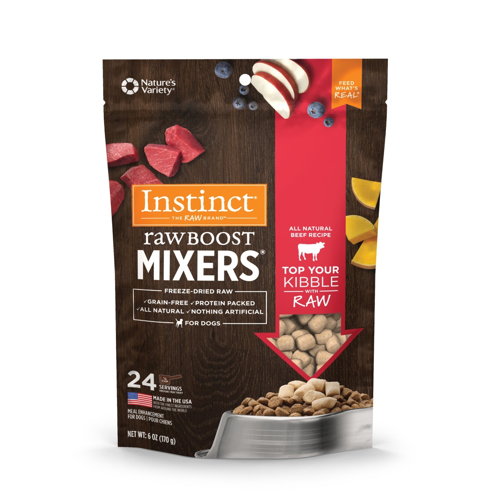 slide 1 of 1, Nature's Variety Instinct Freeze Dried Raw Boost Mixers Grain Free All Natural Beef Wet Dog Food Topper, 6 oz