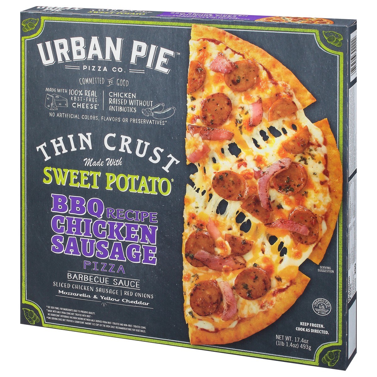 slide 12 of 14, Urban Pie Pizza Co. Thin Crust BBQ Chicken Sausage Recipe Pizza 17.4 oz, 17.4 oz