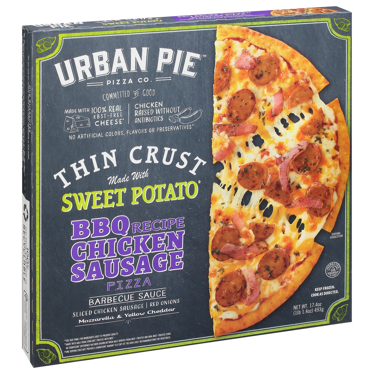 slide 4 of 14, Urban Pie Pizza Co. Thin Crust BBQ Chicken Sausage Recipe Pizza 17.4 oz, 17.4 oz