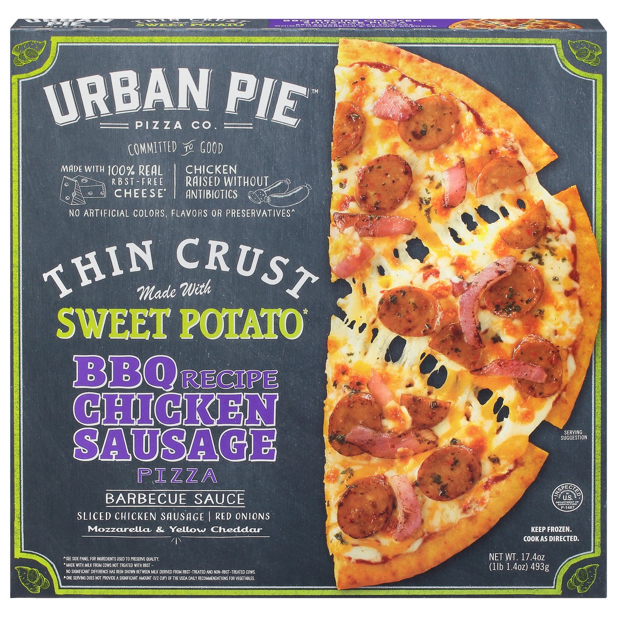 slide 1 of 14, Urban Pie Pizza Co. Thin Crust BBQ Chicken Sausage Recipe Pizza 17.4 oz, 17.4 oz