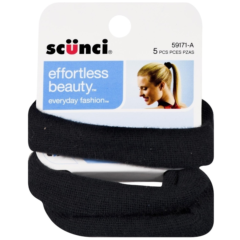 slide 1 of 1, scünci Effortless Beauty Black Cloth Pony Wraps, 5 ct