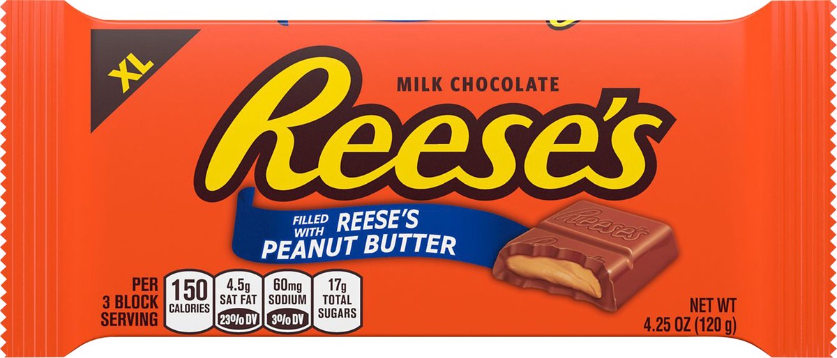 slide 4 of 6, Reese's Chocolate Peanut Butter Creme XL, Candy Bar, 4.25 oz, 12 ct