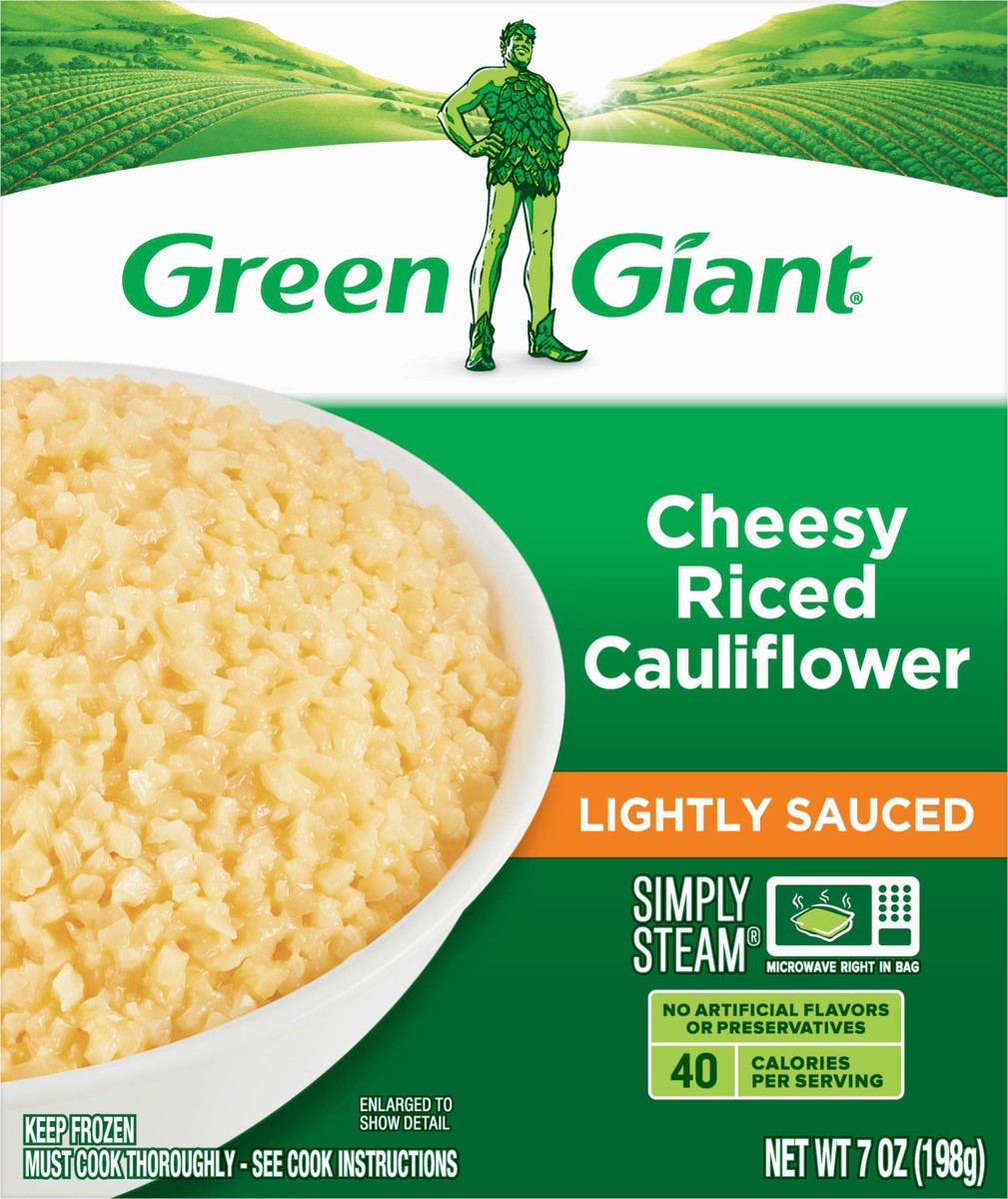 slide 9 of 13, Green Giant Simply Steam Lightly Sauced Cheesy Riced Cauliflower 7 oz, 7 oz