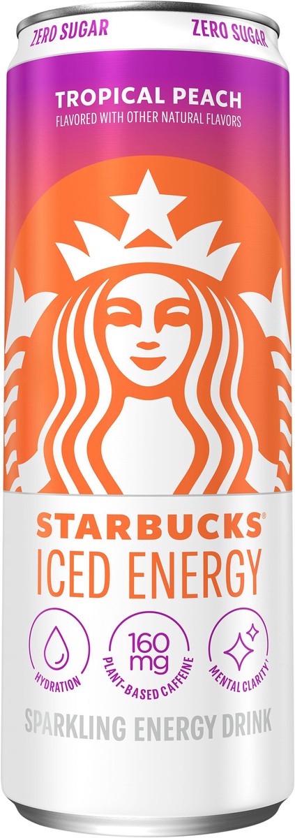 slide 7 of 8, Starbucks Iced Energy Zero Sugar Sparkling Energy Drink Tropical Peach 12 Fl Oz, 12 fl oz