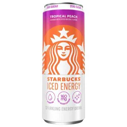 Starbucks Iced Energy Zero Sugar Sparkling Energy Drink Tropical Peach 12 Fl Oz