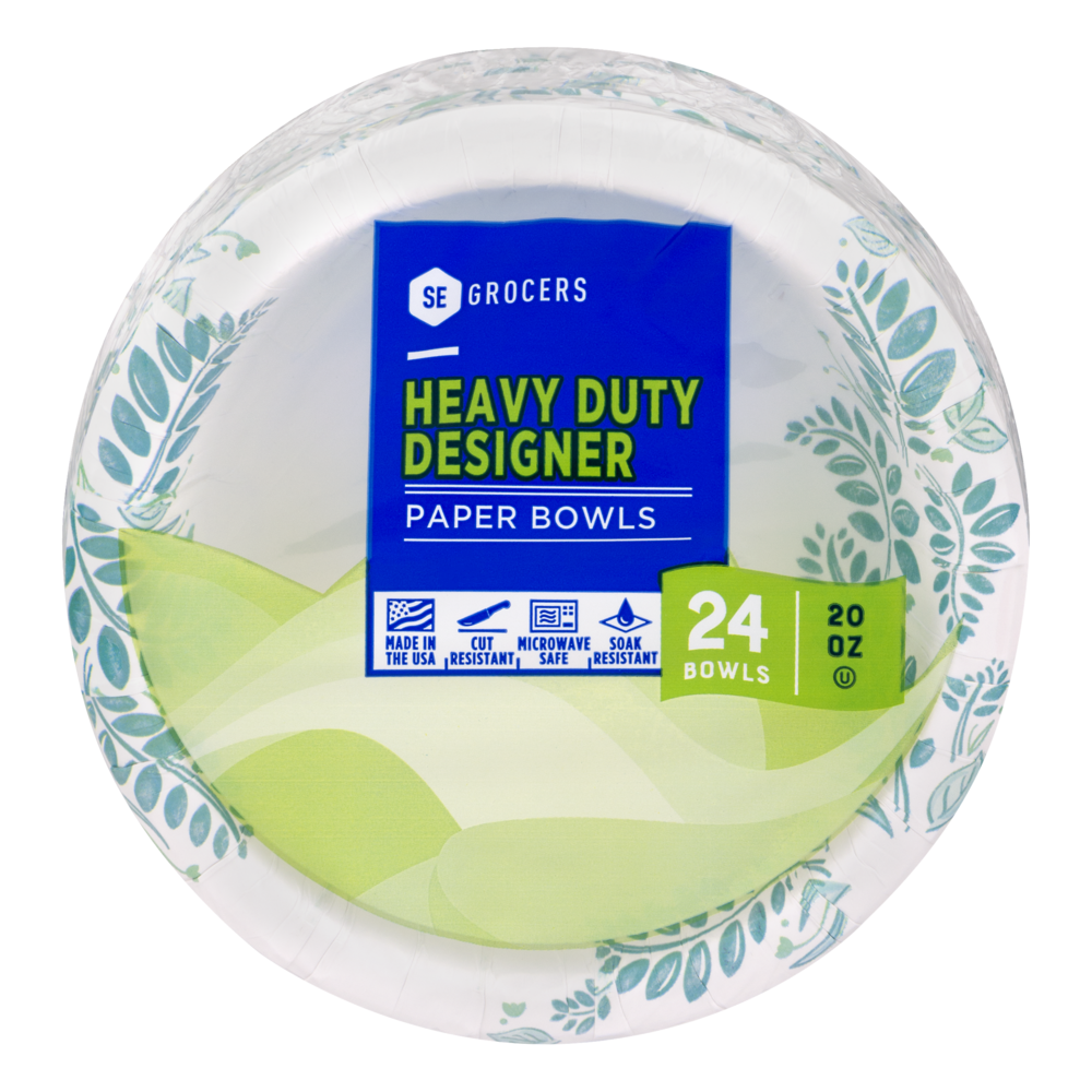 slide 1 of 8, SE Grocers Paper Bowls 20oz Heavy Duty Designer - 24 CT, 24 ct; 20 oz