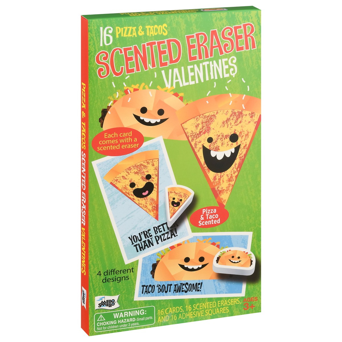 slide 2 of 9, Mello Smello Scented Pizza Taco Erasers Valentines Day Exchange Card Kit, 16 ct