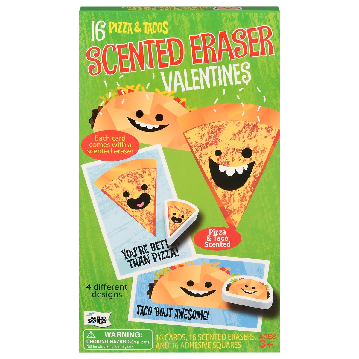 slide 1 of 9, Mello Smello Scented Pizza Taco Erasers Valentines Day Exchange Card Kit, 16 ct