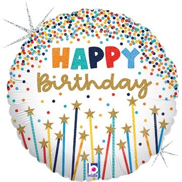 slide 1 of 1, E&R Happy Birthday Star Candles Balloon, 18 in