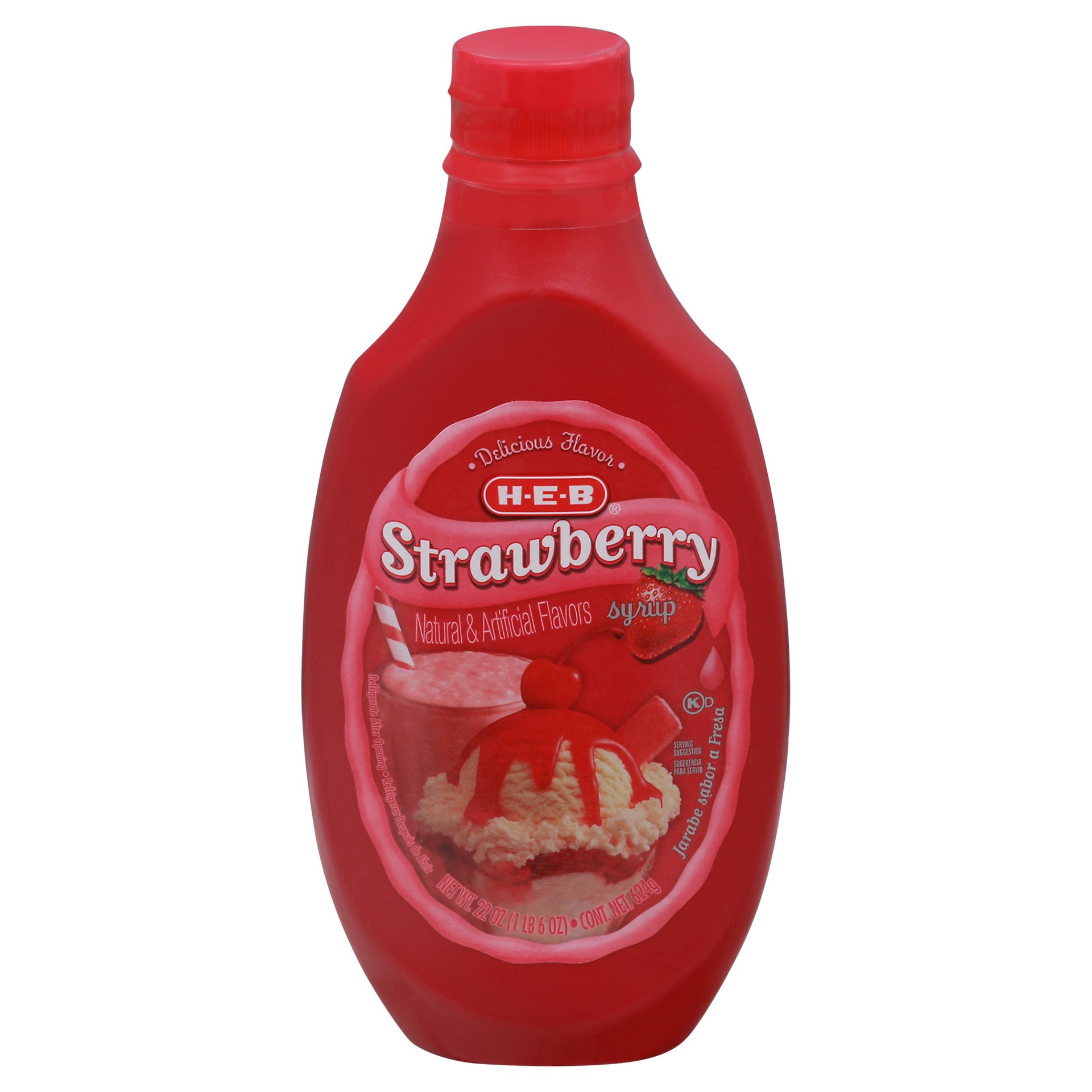 slide 1 of 1, H-E-B Strawberry Syrup, 22 oz