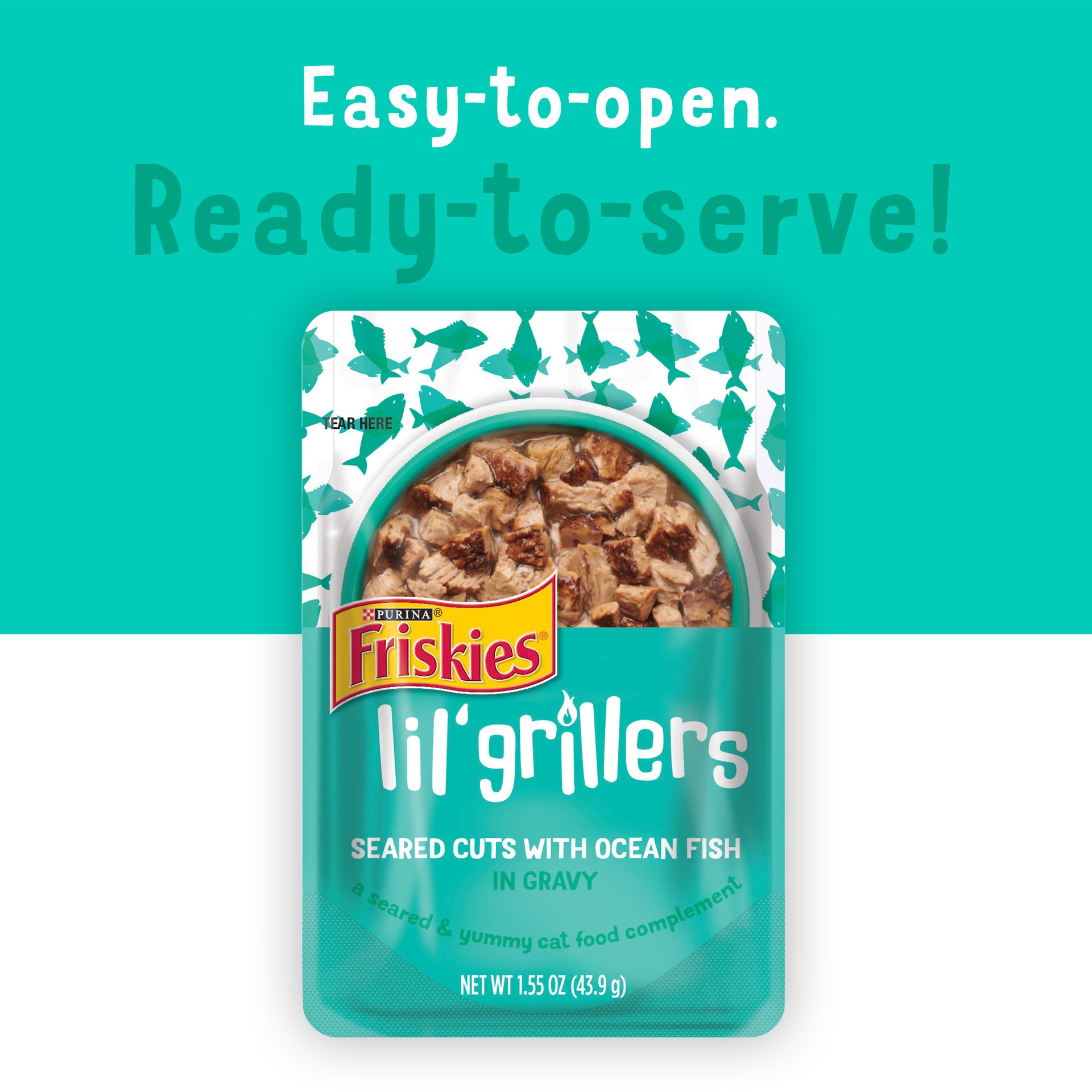 slide 4 of 8, Purina Friskies Lil' Grillers Seared Cuts with Ocean Fish In Gravy Wet Cat Food, 1.55 oz