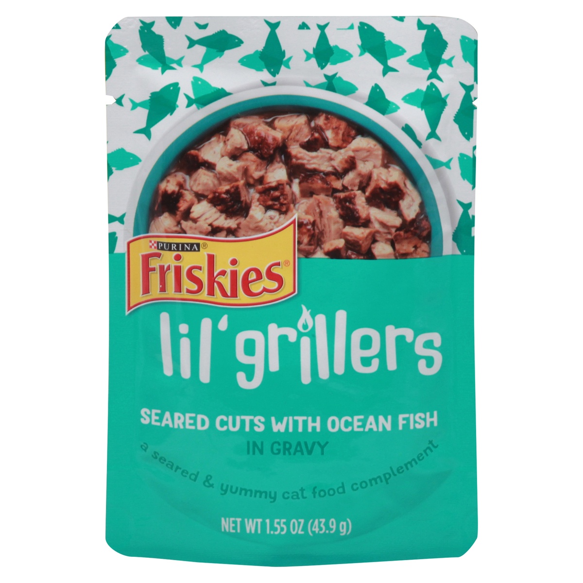 slide 1 of 1, Friskies Purina Friskies Lil' Grillers Seared Cuts With Ocean Fish, 1.55 oz