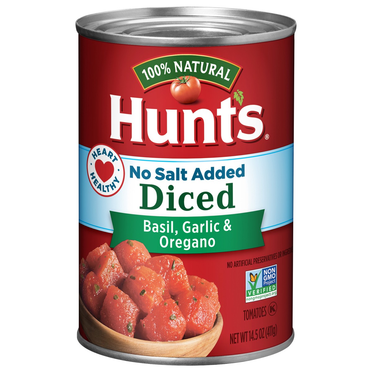 slide 1 of 5, Hunt's Diced No Salt Added Basil, Garlic & Oregano Tomatoes 14.5 oz, 14.5 oz