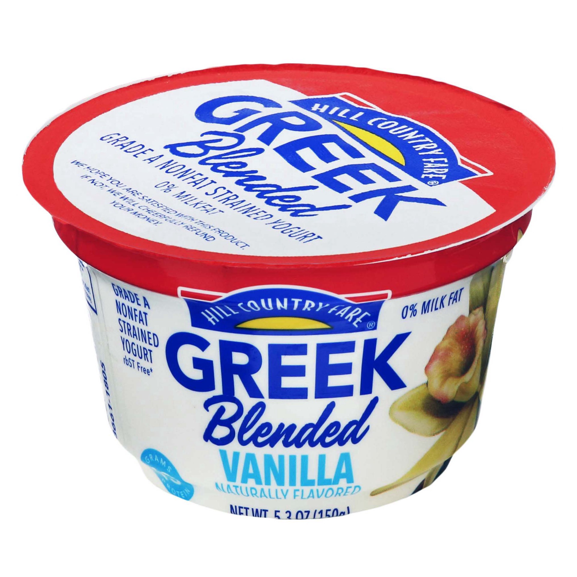 slide 1 of 1, Hill Country Fare Blended Vanilla Greek Yogurt, 5.3 oz