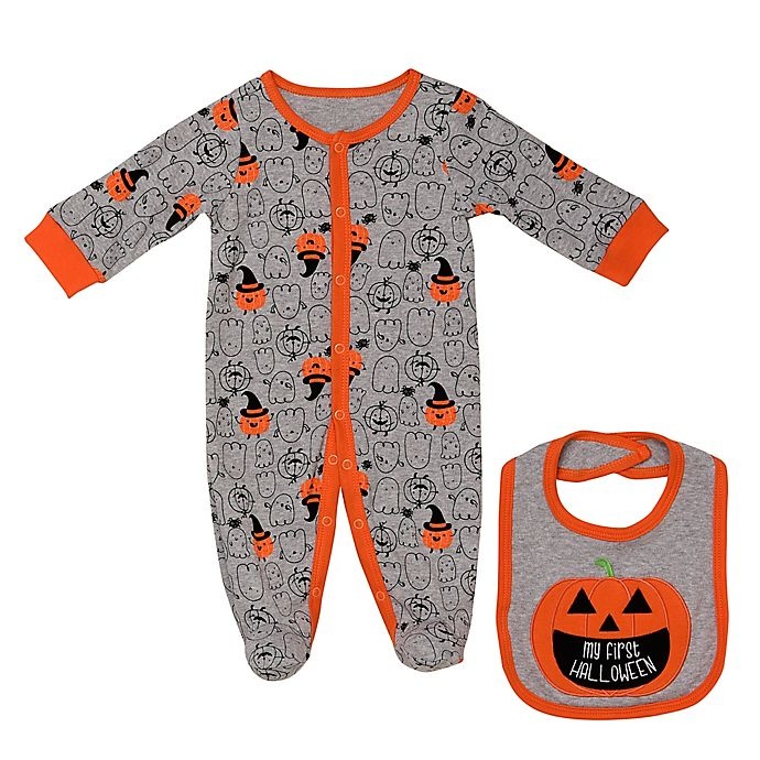 slide 1 of 1, Baby Starters Newborn Pumpkin Footie and Bib Set - Grey, 2 ct