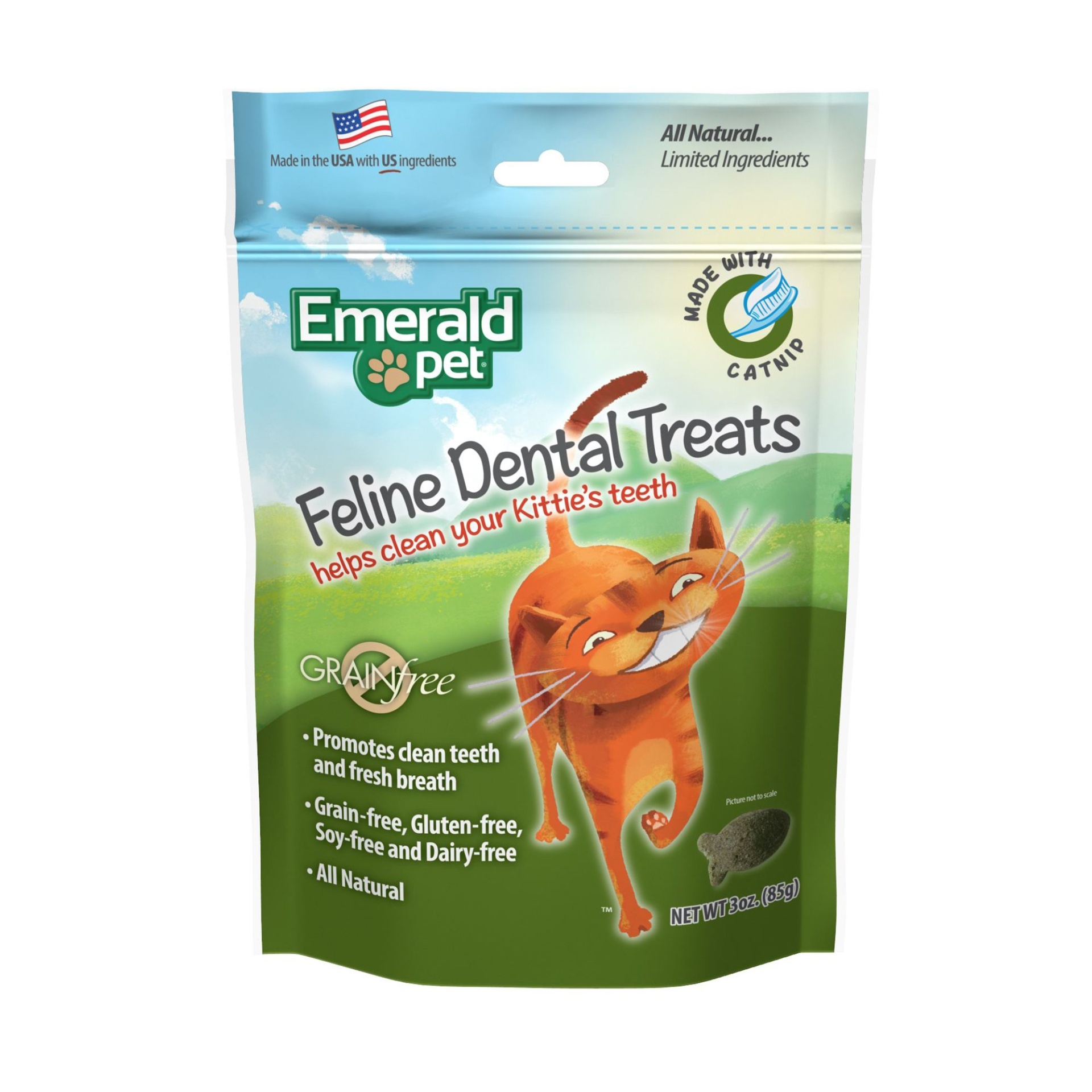 slide 1 of 1, Emerald Pet Feline Dental Treat Catnip For Cats, 3 oz