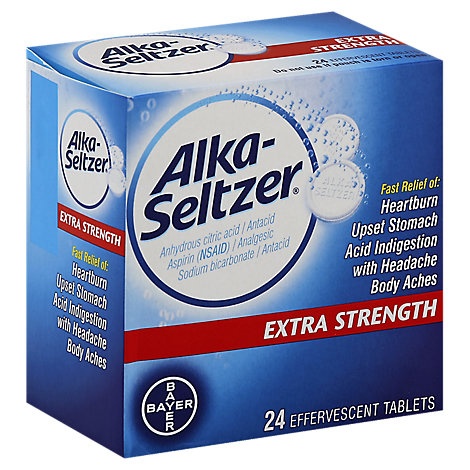 slide 1 of 1, Alka-Seltzer Antacid Analgesic Effervescent Tablets Extra Strength, 24 ct